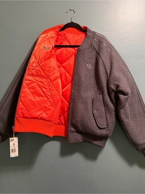 Adidas Reversible Superstar Bomber Jacket Gray Orange Men’s M KR7618 New w Tags